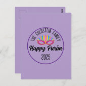 Lila Happy Purim Feather Mask Postkarte (Vorne/Hinten)