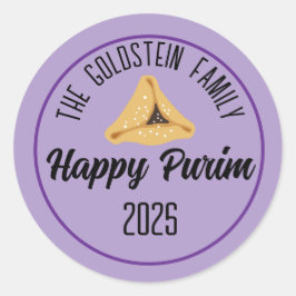 Lila Happy Purim Hamentashen Classic Round Stick Runder Aufkleber