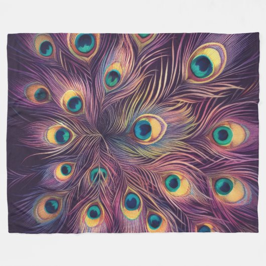 Lila harte Pastelle Zeichnend Pfauenfedern Fleecedecke (Vorderseite (Horizontal))
