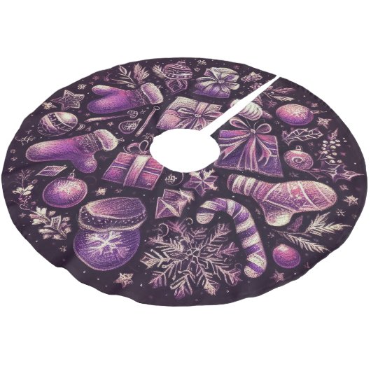 Lila harte Pastelle Zeichnend Weihnachtsmotive Polyester Weihnachtsbaumdecke (Schrägansicht)