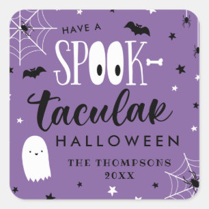 Lila hat einen Spooktacular-Halloween-Gunstbeweis Quadratischer Aufkleber