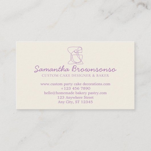 Lila hausgemachte Bäckerei aus Elfenbein Koch Visitenkarte (Rückseite)