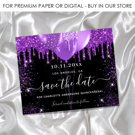 Lila Haushalt auf Quinceanera Save the Date Flyer