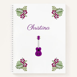 Lila hawaiianischer Hibiskus Blume Ukulele Music Notizblock
