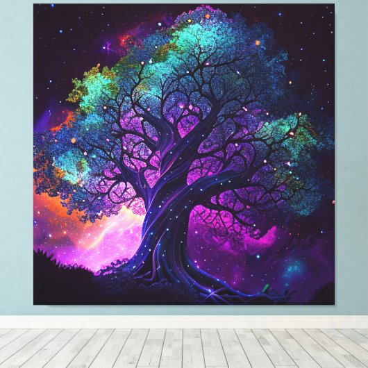 Lila Haze Galaxy Tree Leinwanddruck (Insitu (Holzboden))
