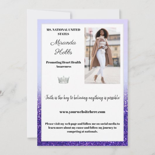 Lila Haze Glitz Pageant Autogrammkarten Einladung (Rückseite)