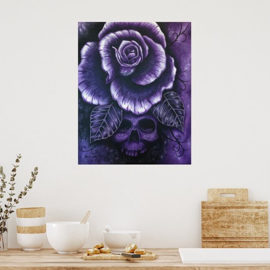 "Lila Haze" Skull Rose Art Poster drucken (Küche)