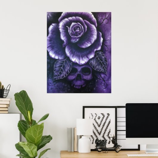 "Lila Haze" Skull Rose Art Poster drucken (Heimbüro)