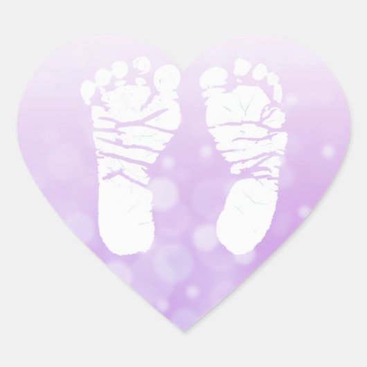 Lila Heart Baby Footprints Herz-Aufkleber (Vorderseite)