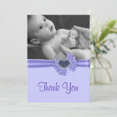 Lila Heart Baby Foto Danke Karte (Stehend Vorderseite)