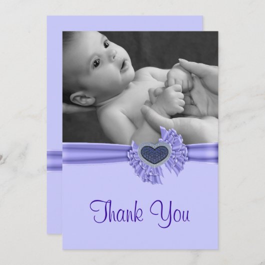 Lila Heart Baby Foto Danke Karte (Vorne/Hinten)