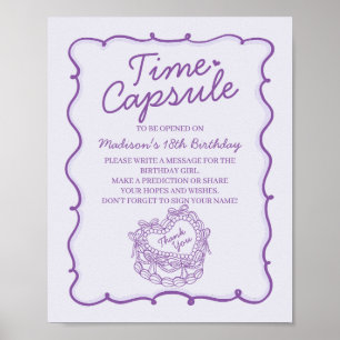 Lila Heart Coquette Cake Geburtstagszeit Kapsel Poster
