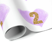 Lila Heart Gold Glitzer 2. Geburtstag Geschenkpapier (Rolleneckpunkt)