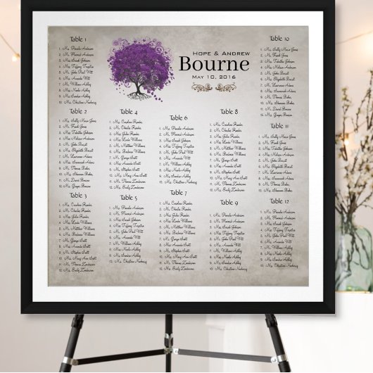 Lila Heart Leaf Tree Seating Chart 12 Tische Poster
