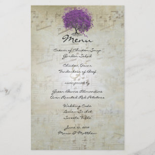 Lila Heart Leaf Tree Wedding Menü