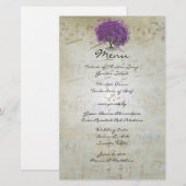 Lila Heart Leaf Tree Wedding Menü (Vorne/Hinten)