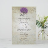 Lila Heart Leaf Tree Wedding Menü (Stehend Vorderseite)