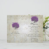 Lila Heart Leaf Tree Wedding Menü (Stehend Vorderseite)