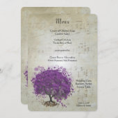 Lila Heart Leaf Tree Wedding Menü Menükarte (Vorne/Hinten)