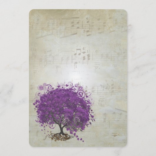 Lila Heart Leaf Tree Wedding Menü Menükarte (Rückseite)