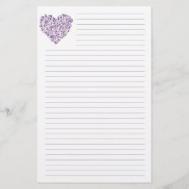 Lila Heart Lined Stationery Briefpapier