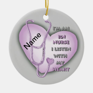 Lila Heart RN Nurse Keramik Ornament