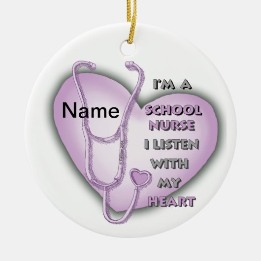 Lila Heart School Nurse Keramik Ornament (Vorne)