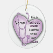 Lila Heart School Nurse Keramik Ornament (Links)