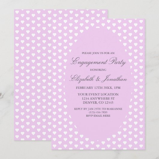 Lila Hearts Engagement Partei Einladung (Vorne/Hinten)