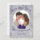 Lila Hearts Foto Save the Date (Vorderseite)