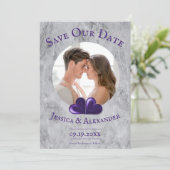 Lila Hearts Foto Save the Date (Stehend Vorderseite)
