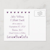Lila Hearts Foto Save the Date Ankündigungspostkarte (Rückseite)