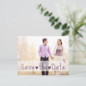 Lila Hearts Foto Save the Date Ankündigungspostkarte (Stehend Vorderseite)