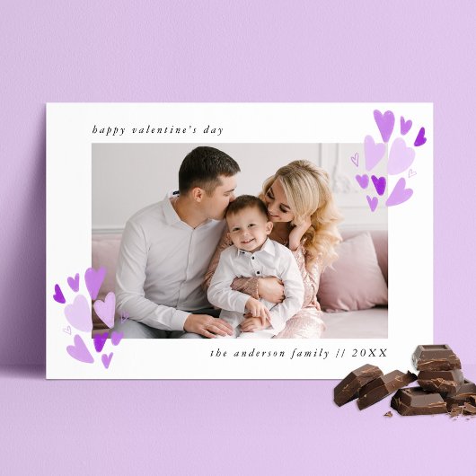 Lila Hearts Foto Valentinstag Feiertagskarte