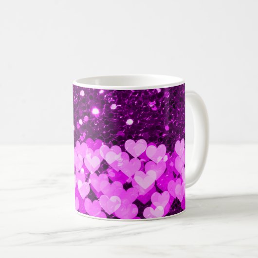 Lila Hearts Imitate Glitzer Kaffeetasse (VorderseiteRechts)
