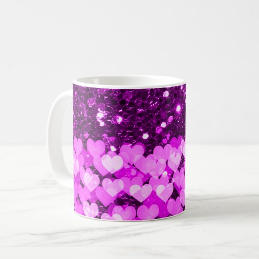 Lila Hearts Imitate Glitzer Kaffeetasse (Vorderseite Links)
