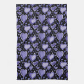 Lila Hearts Künstlerisch Zeichnend Valentinstag Geschirrtuch (Vertikal)