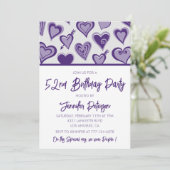 Lila Hearts Night Out Girly 52. Geburtstag Einladung (Stehend Vorderseite)