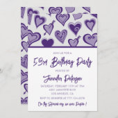 Lila Hearts Night Out Girly 53. Geburtstag Einladung (Vorne/Hinten)