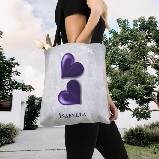 Lila Hearts Personalisiert Tote Bag Tasche