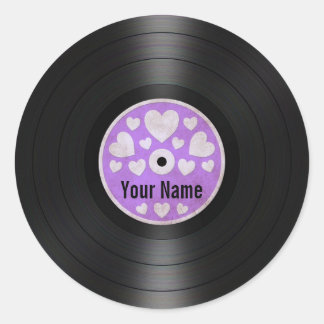 Lila Hearts Personalisiert Vinyl Record Album Runder Aufkleber