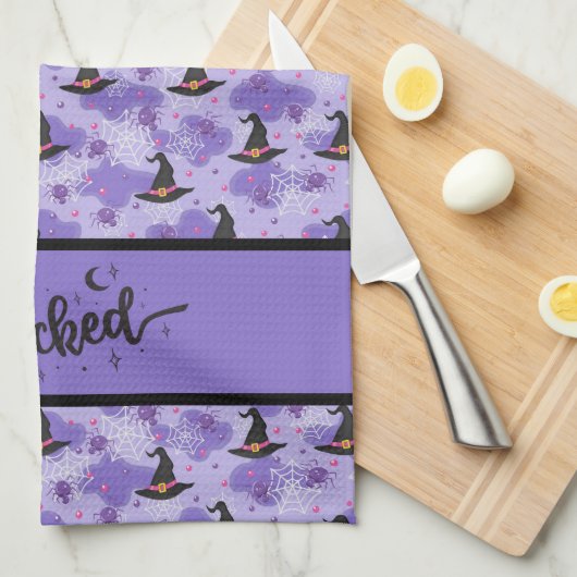Lila - Hefte und Spinnen, schwarz Geschirrtuch (Viertel Falte)