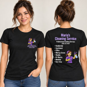 Lila Heimreinigungsdienst Frau Schwarz T-Shirt
