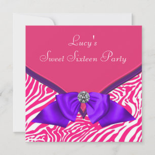 Lila Heiß Rosa Zebra Sweet 16 Geburtstagsfeier Einladung