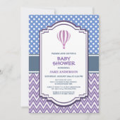 Lila Heißluftballon Babydusche Einladung (Vorderseite)