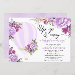 Lila Heißluftballon Blumenmädchen Babydusche Einladung