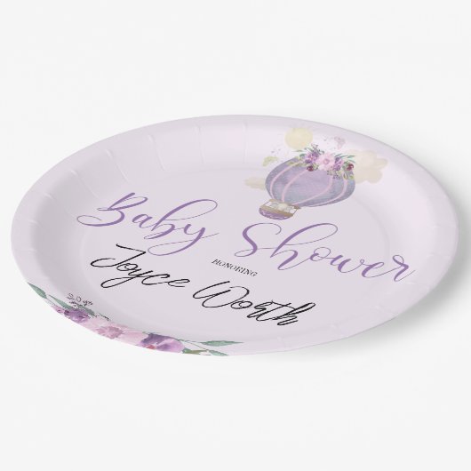 Lila Heißluftballon-Papierplatte Pappteller (Schrägansicht)