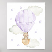 Lila Heißluftballon, Tiere, Bär, Sterne Poster (Vorne)