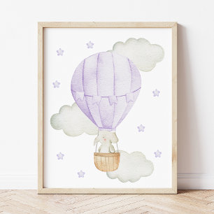 Lila Heißluftballon, Tiere, Elefant, Sterne Fotodruck