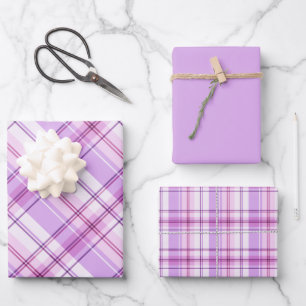 Lila, Hellrosa und Weiß Kariert Geschenkpapier Set